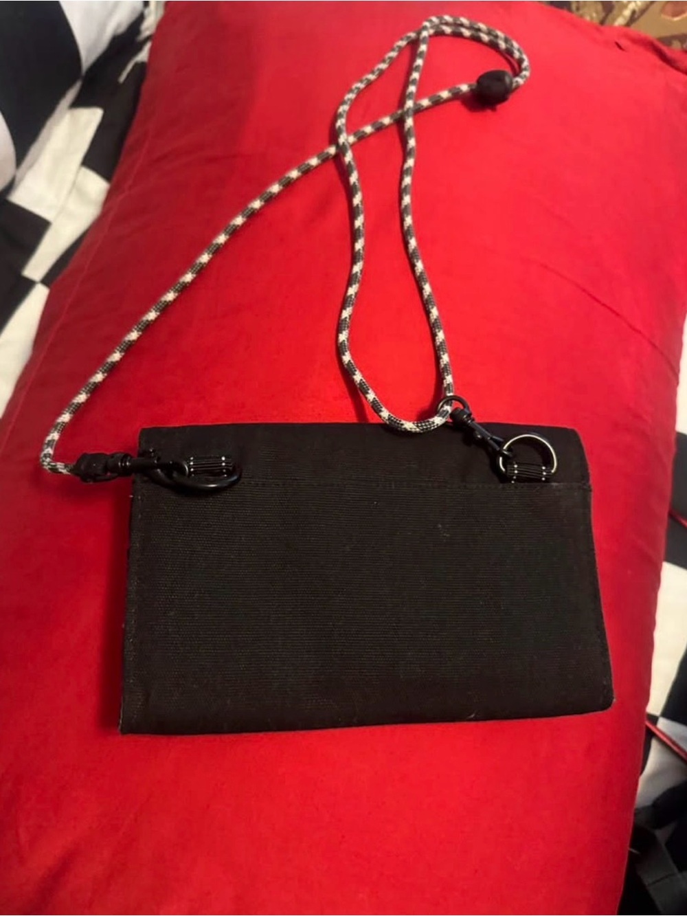 Minimalist Black Crossbody Wallet with Rope Strap